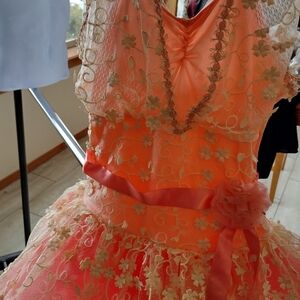 Elegant Floral Kids Dance Costume - Coral and Cream